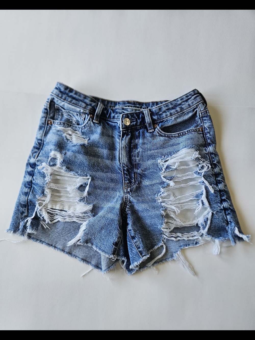American Eagle High-Rise Distressed Blue Denim Shorts